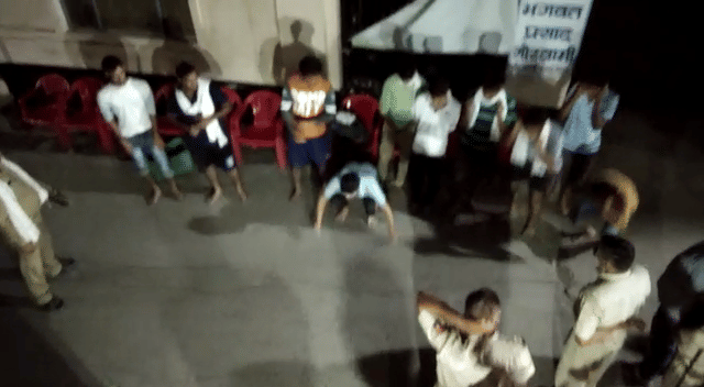 mathura police ordered for sit ups for youth raising double meaning slogans