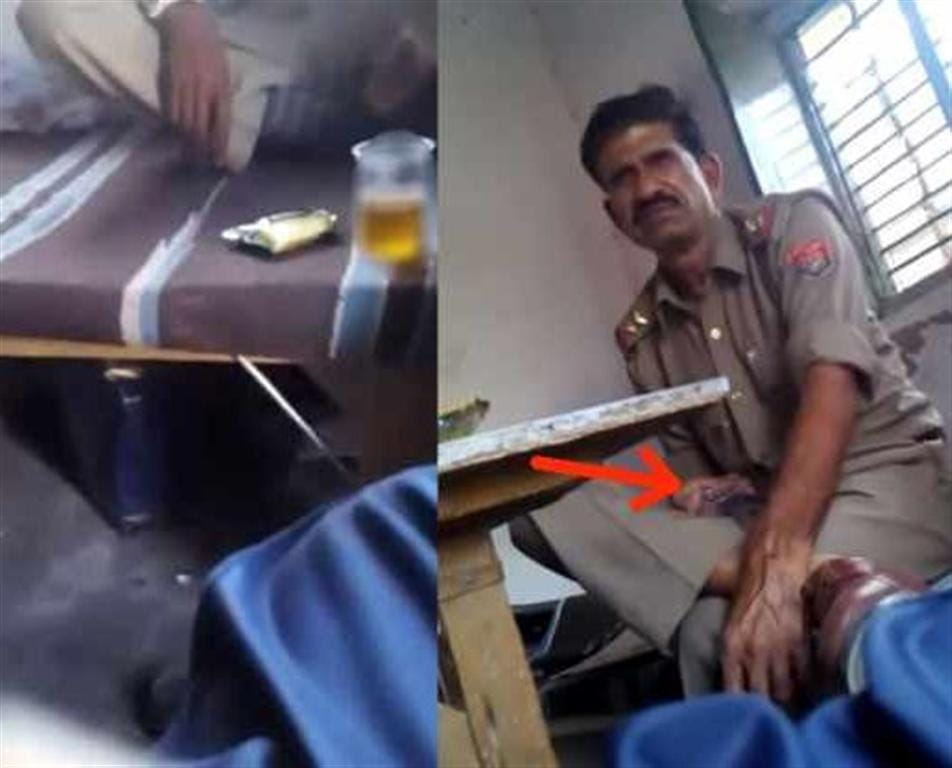 liquor party in police post Video viral in hathras, two policemen suspend