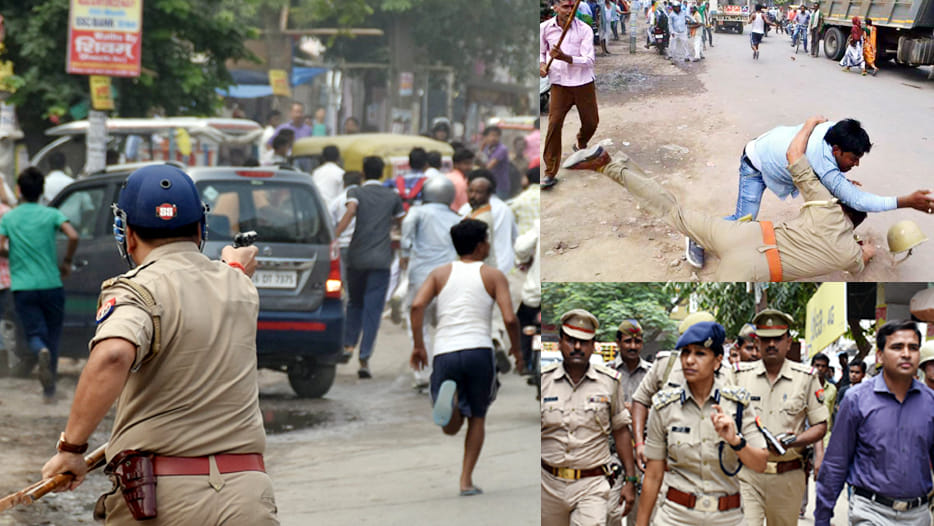 violence in Kanpur policeman beaten by public