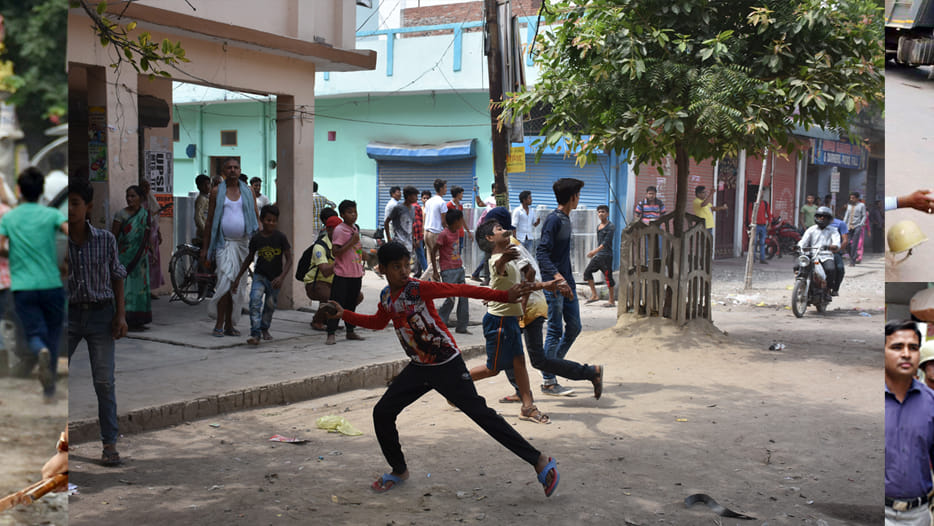 violence in Kanpur policeman beaten by public