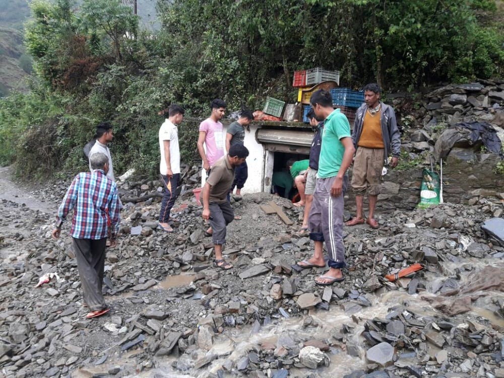 heavy rain in uttarakhand Debris in shop