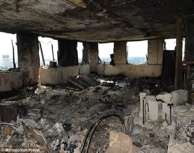 Photos of london Grenfell Tower after fire