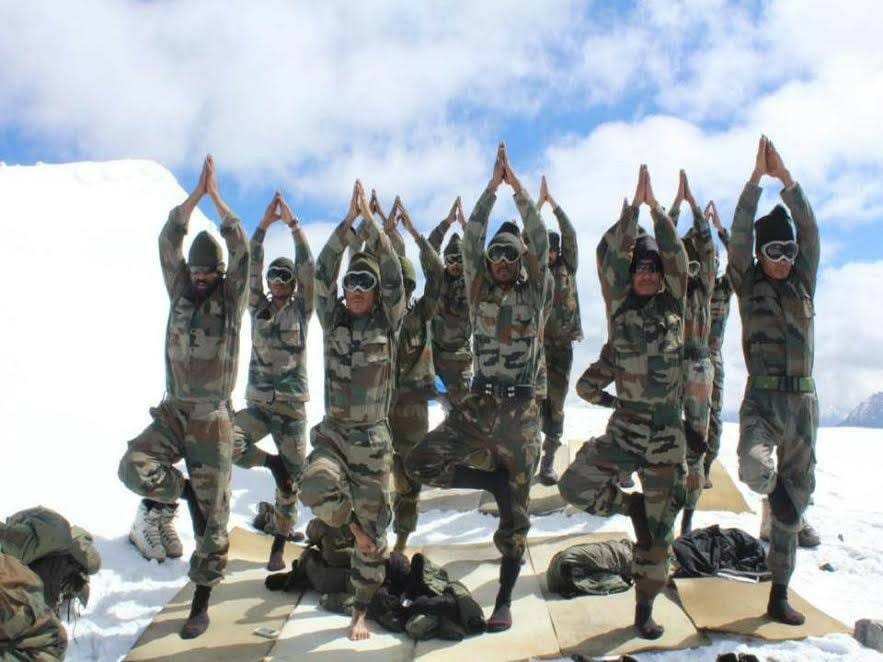 images of army troops celebrating yoga day