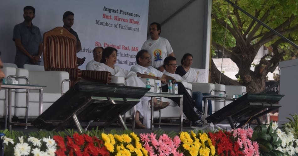 mp kirron kher at international yoga day chandigarh programme