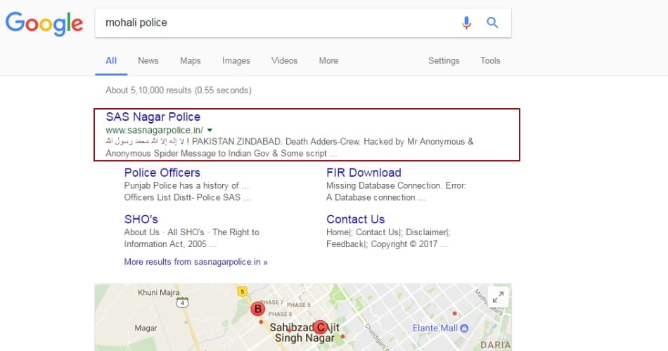 Mohali Police Website hacked by pakistani hackers