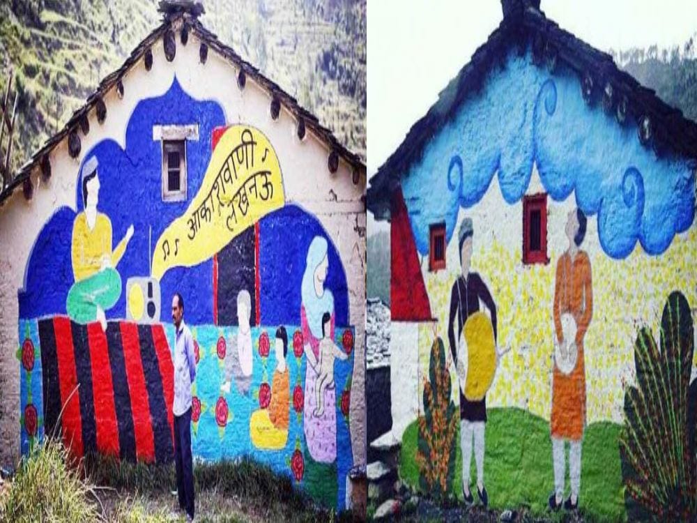 boy paint village with colours for stop Escape in uttarakhand 
