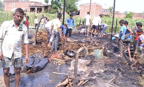 A fire in the roof while cooking the food, stirred