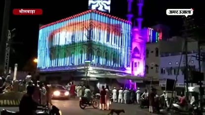 on this eid mosque decorated with Indian flag tricolor theme in bhilwara