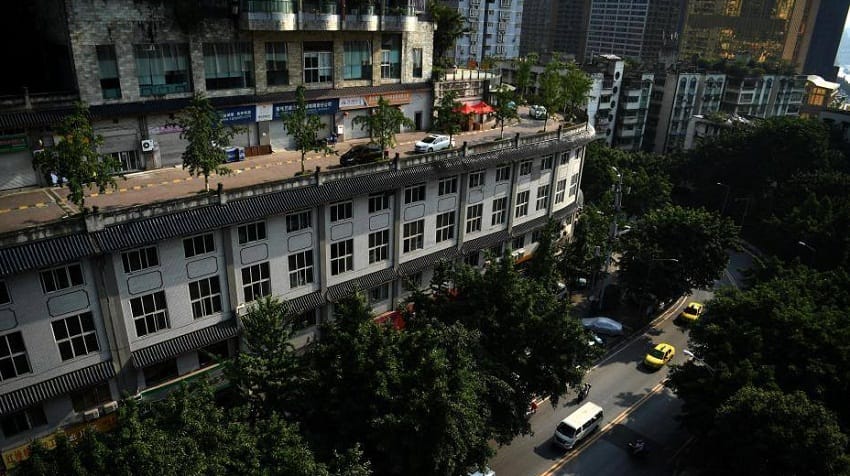 Road built over 5 storey building in chineese city Chongqing