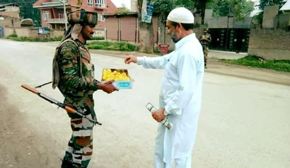 Army troops distributed sweets among people in kashmir
