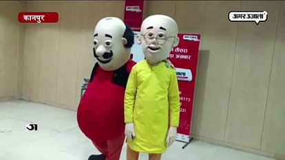 film characters motu patlu arrives at amar ujala Kanpur office for film promotion
