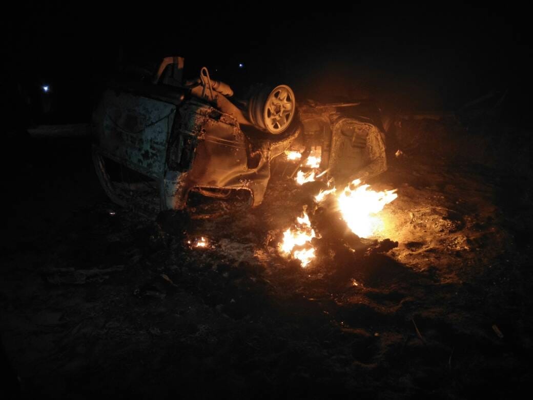 A car collides in electric poll five burned alive in raebareli.