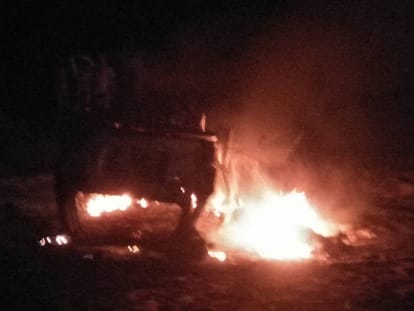 A car collides in electric poll five burned alive in raebareli.