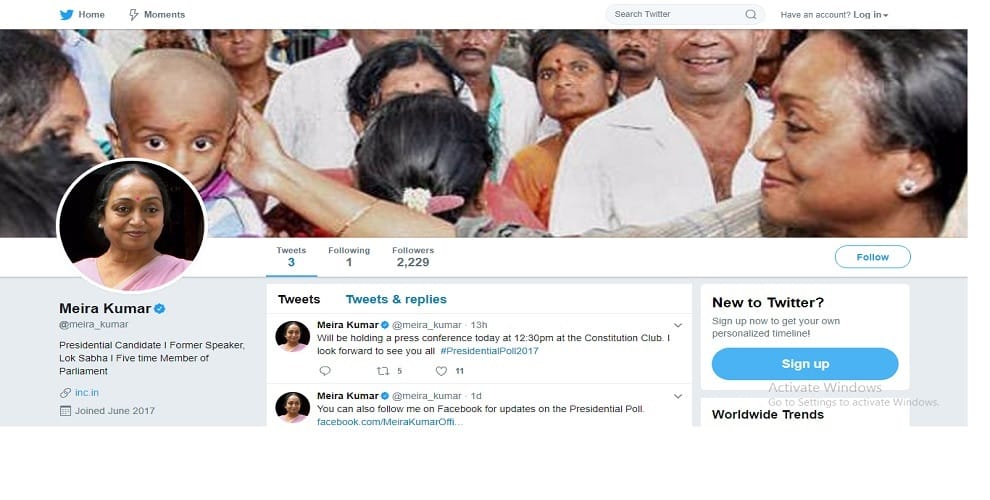 presidential candidate meira kumar joins twitter