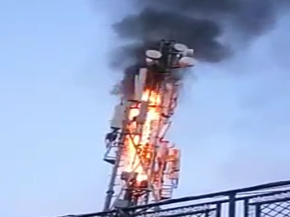fire in mobile tower on roof of house in chakrata