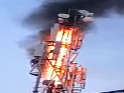 fire in mobile tower on roof of house in dehradun