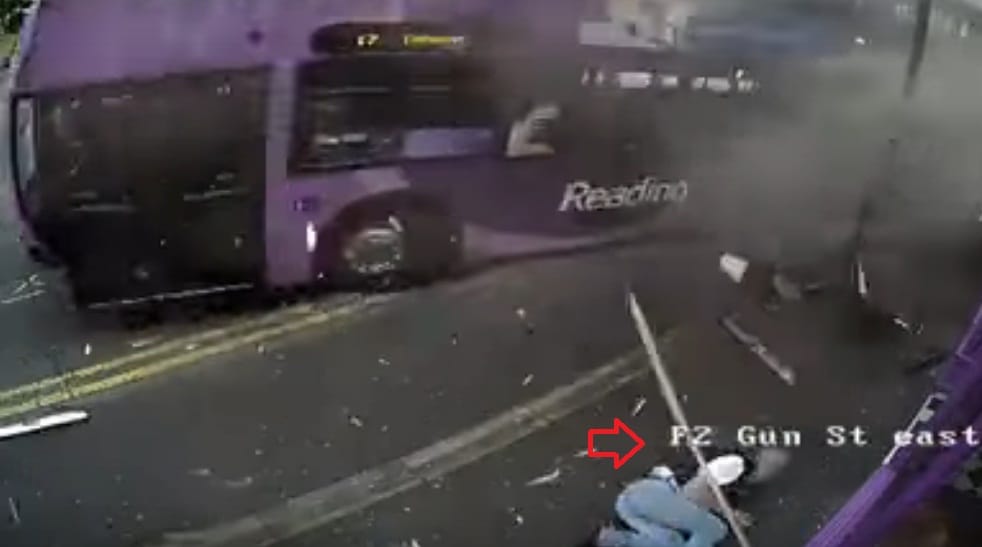 Weird News after bus hit man he gets up and walks into a bar in Reading UK