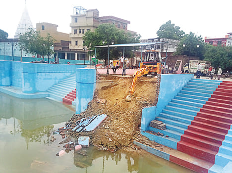 Sparrow pond wall collapsed in first rain