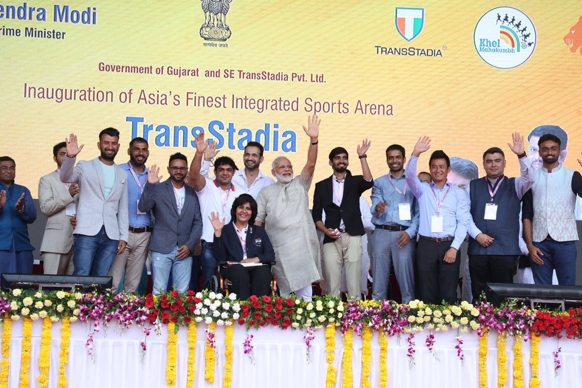 Gujarat-PM Modi inaugurates TransStadia in Ahmedabad, K Srikanth, D Malik among others present.