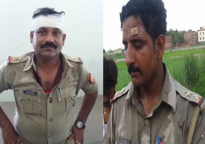 UP police being beaten by people in yogi government