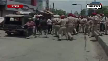 Police baton charge unruly mob after they vandalised public property