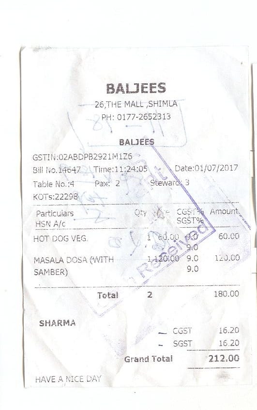 goods and services tax in restaurant on tea fast food