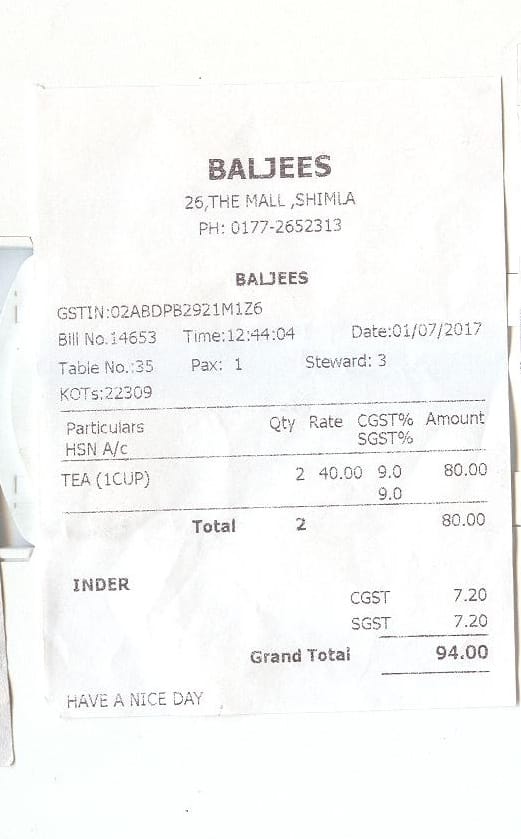 goods and services tax in restaurant on tea fast food