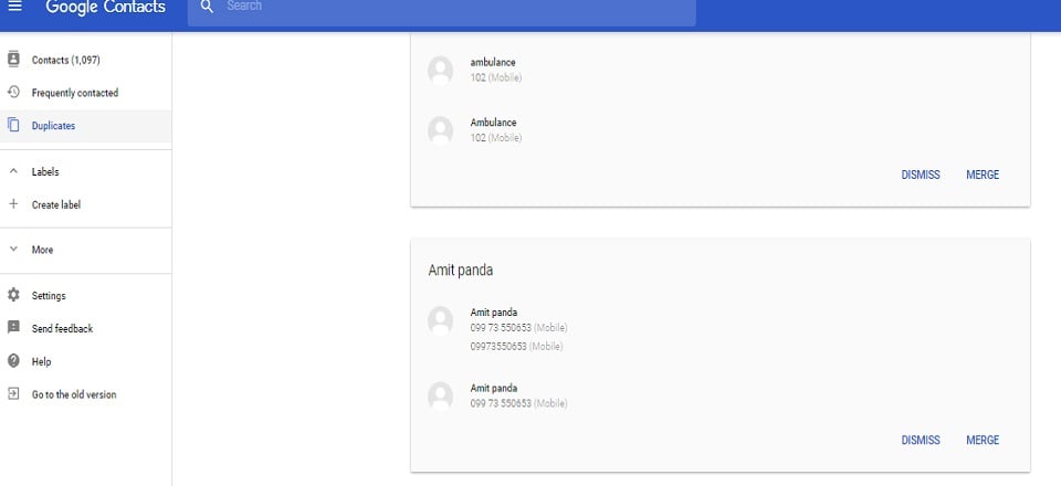 Duplicate contacts