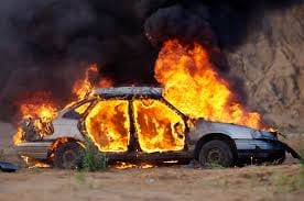 Two drunk man burn the car in a village of rajasthan