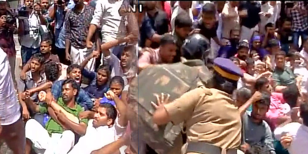 police lathicharge on BJP workers who were protesting against health minister in kerala