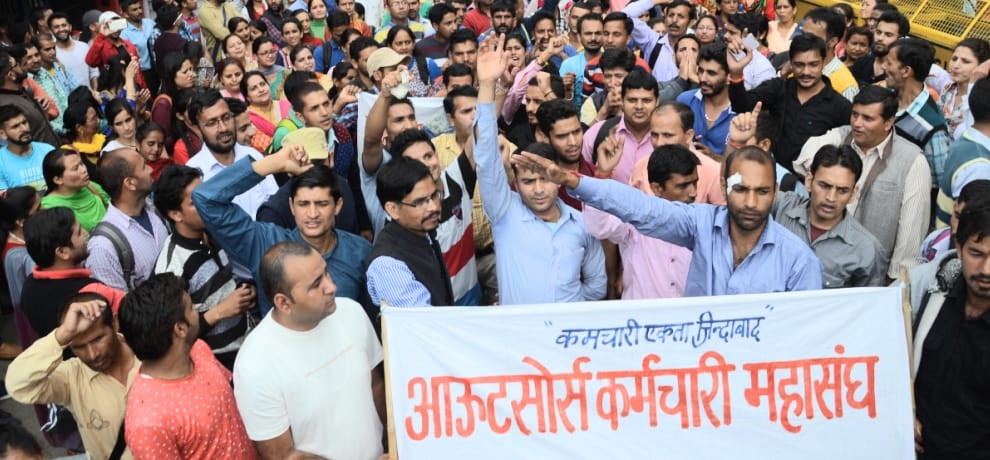  outsourced employees protest in shimla outside secretariat