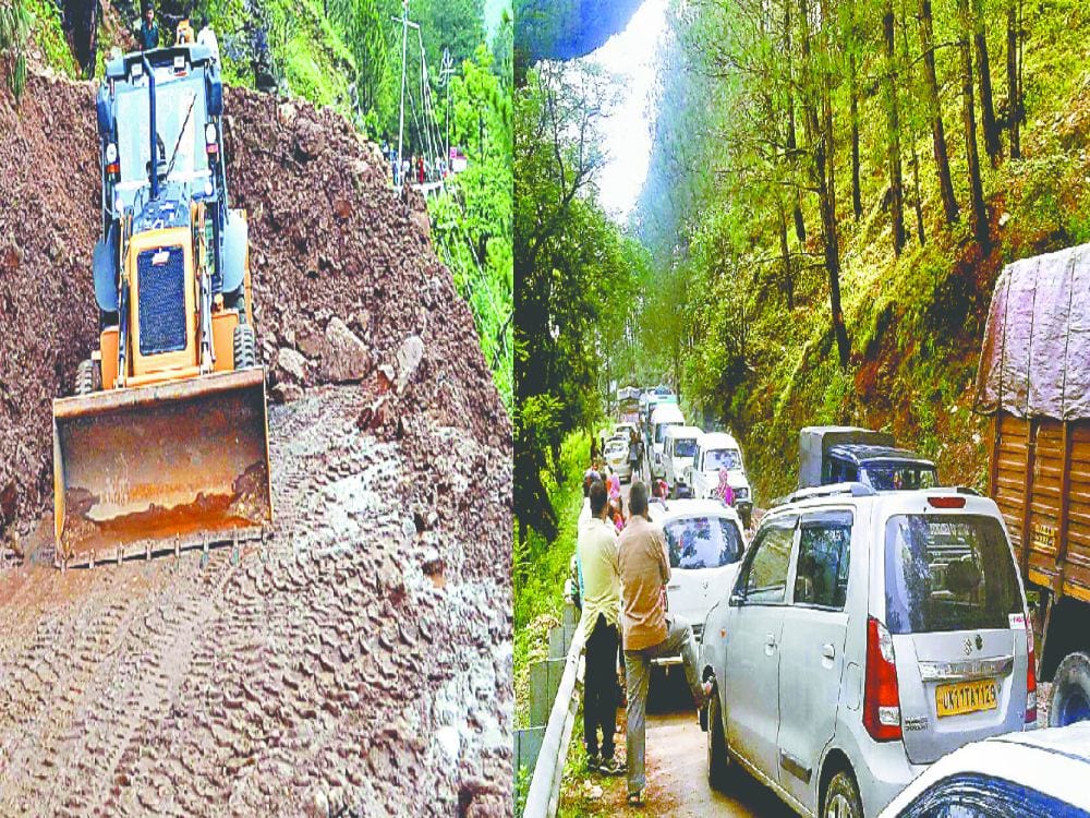 traffic jam due to landslide on badrinath highway
