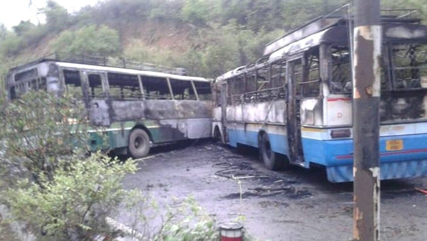 HRTC and Haryana Roadway Buses Gutted in Fire after Colide.