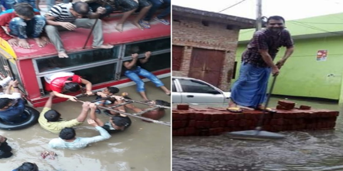 bus stop at underbridge due to water logging on roads