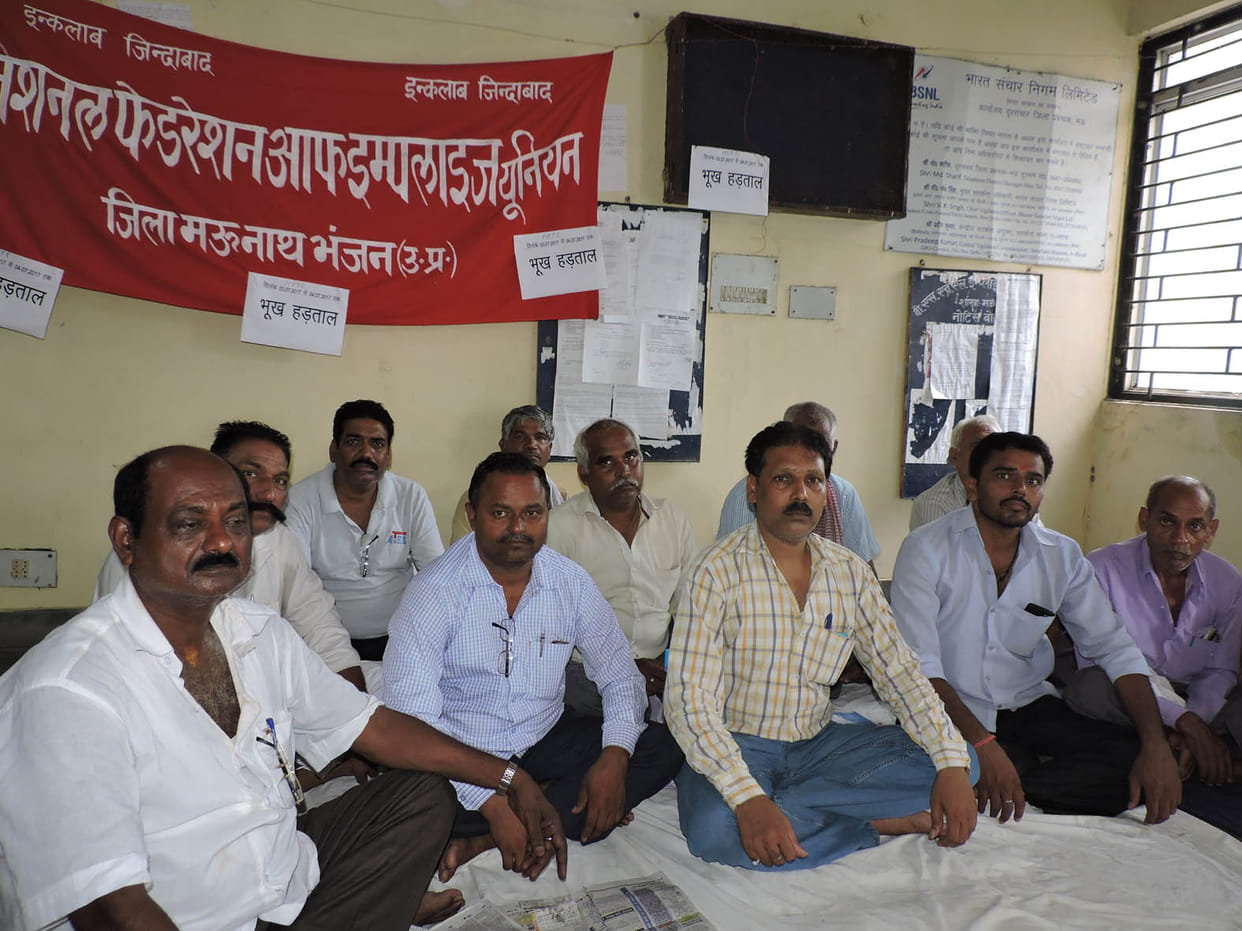 BSNL workers on hunger strike on second day