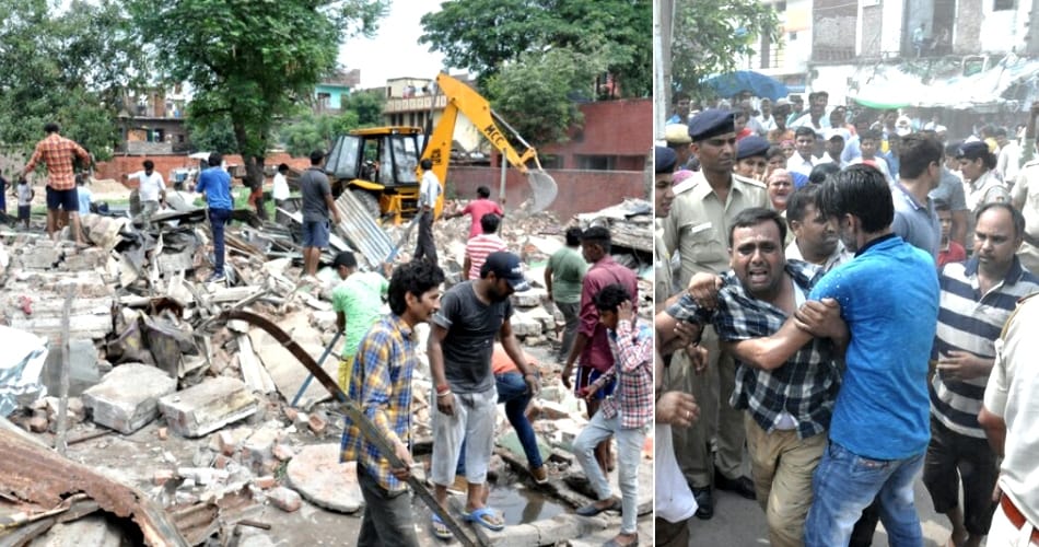 corporation runs JCB on 25 Houses in Indira colony