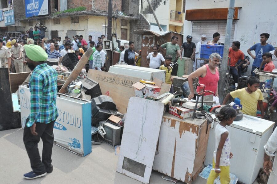 corporation runs JCB on 25 Houses in Indira colony