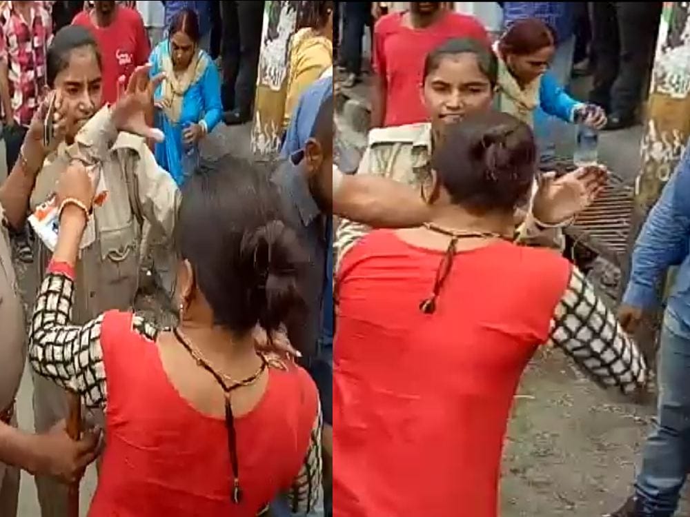 women and lady guard fight in lalkuan nainital