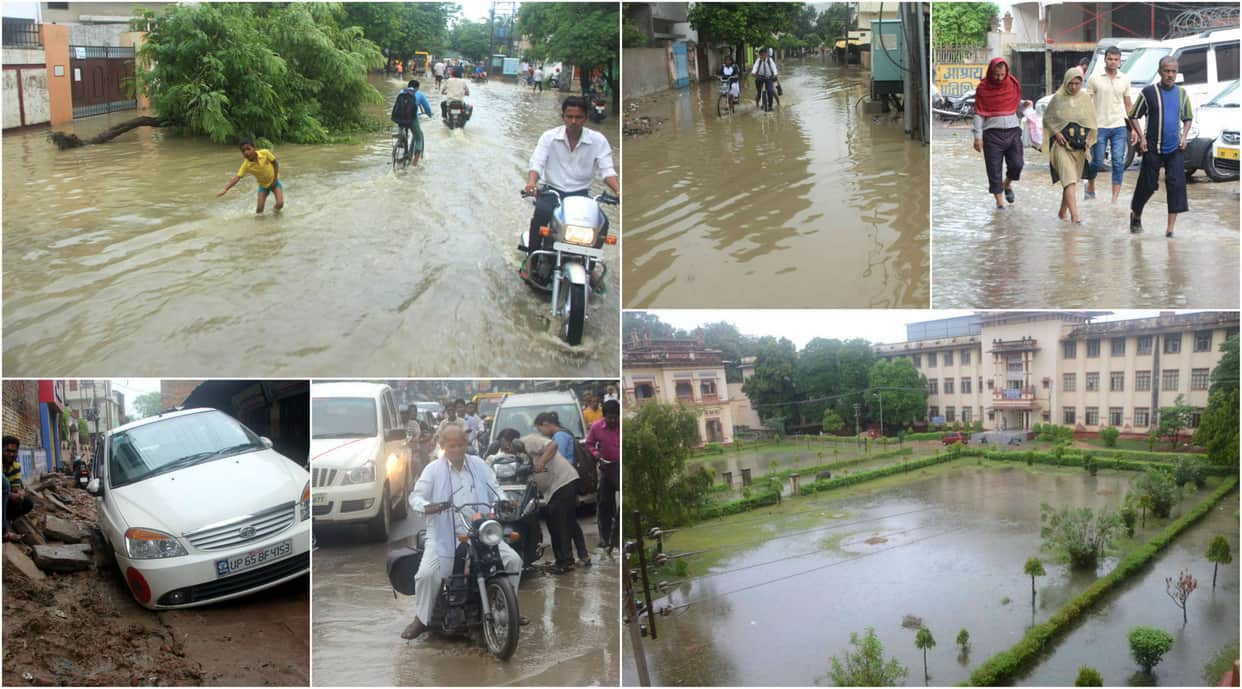 varanasi road full with rain water in this monsoon