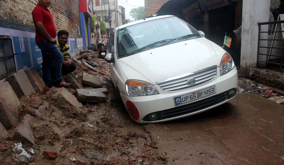varanasi road full with rain water in this monsoon