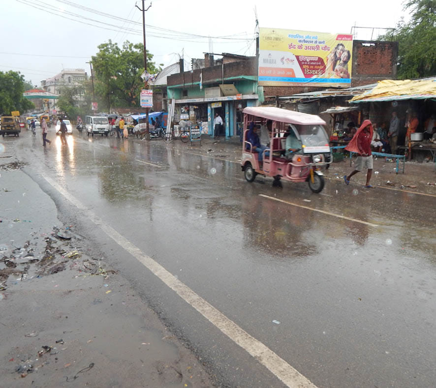 Happy farmer with constant rain
