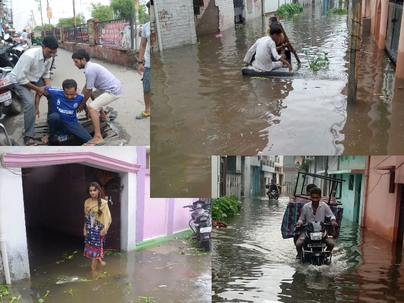 condition of roads after rain in Lucknow.