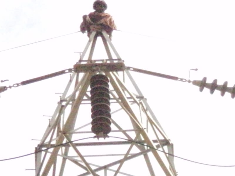 man reached on overhead electric line tower in shikohabad