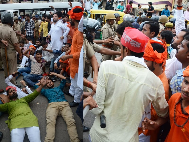 people protest on murder in lucknow.
