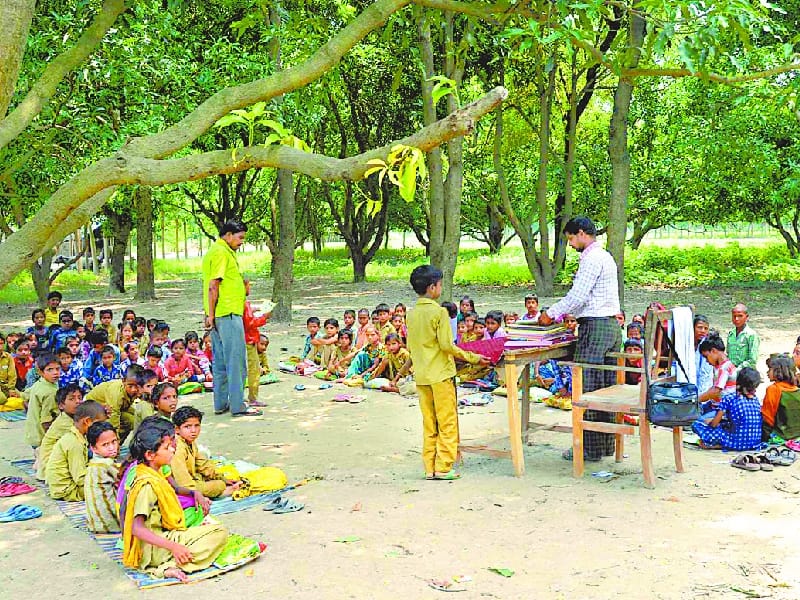 classes in garden because of snakes in sitapur.
