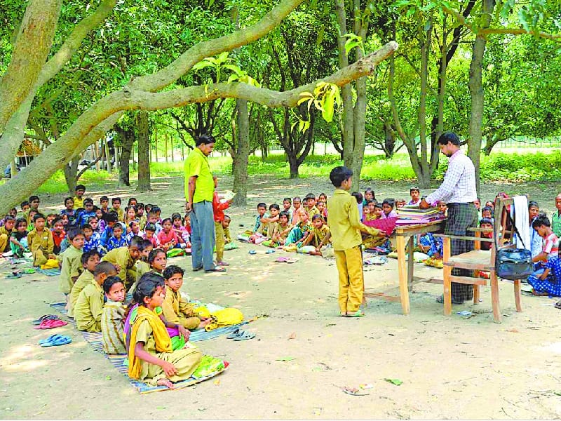 classes in garden because of snakes in sitapur.