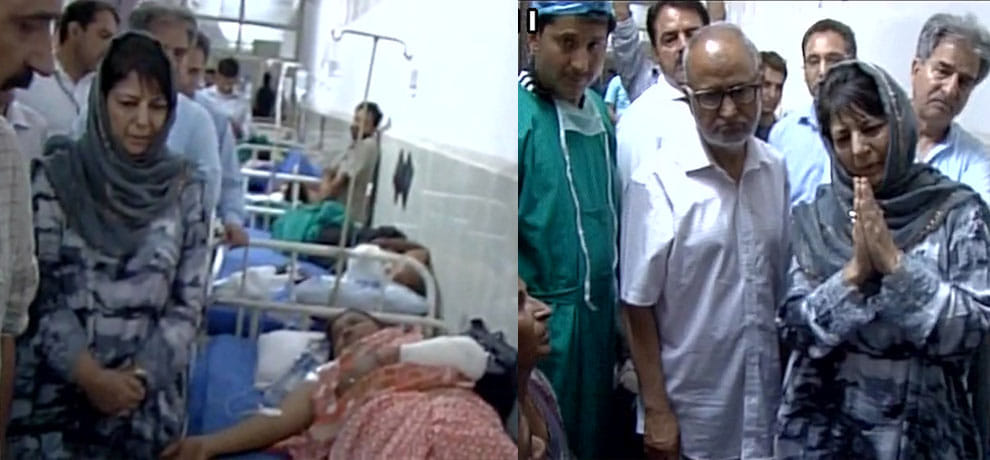 J&K CM mehbooba mufti meets with pilgrims who injured in terror attack at anantnag