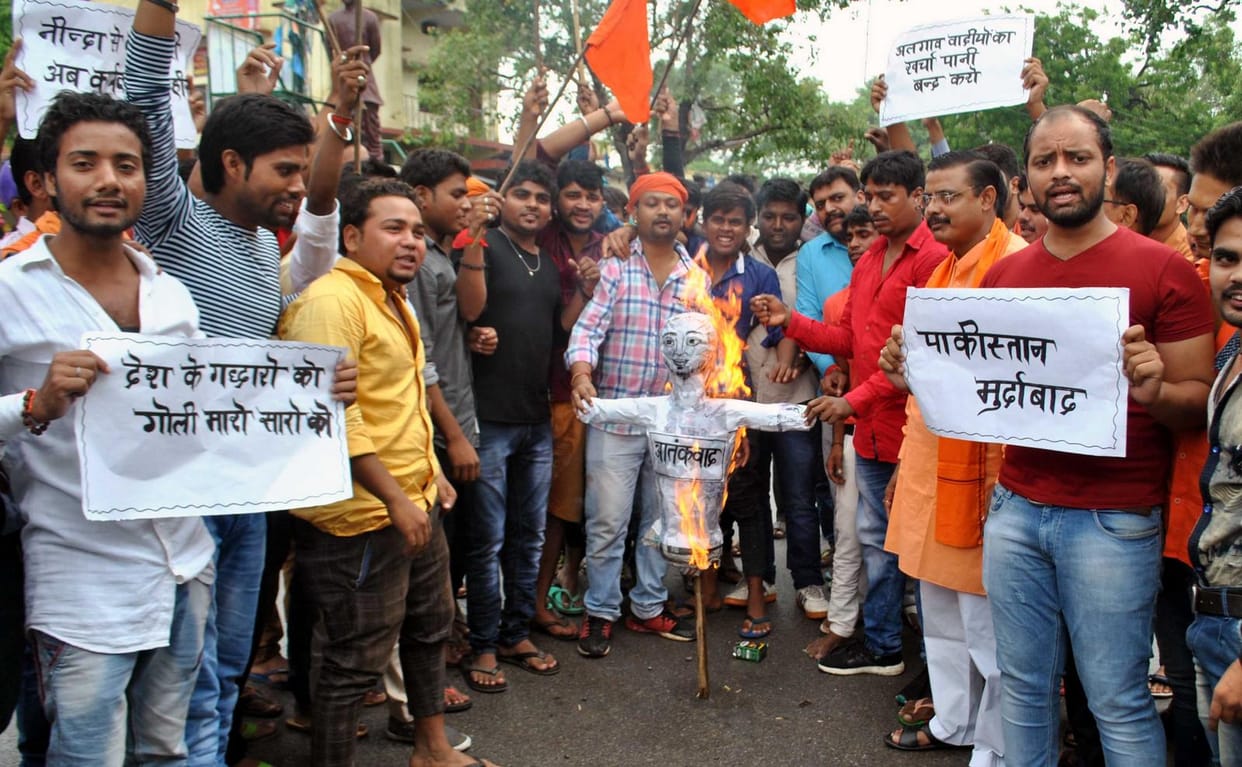 Anger, blasting effigy on terrorism