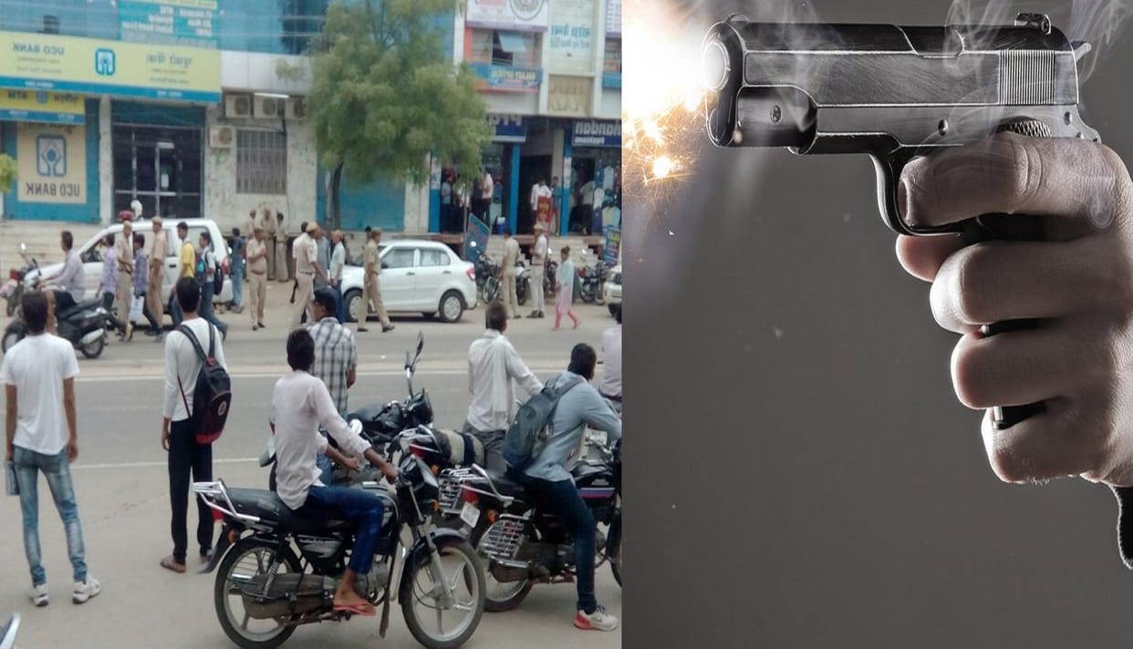 bank shot-out guns, people fleeing terror