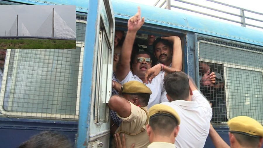 congress workers arrested after they forcefully try to inaugurate kota hanging bridge 